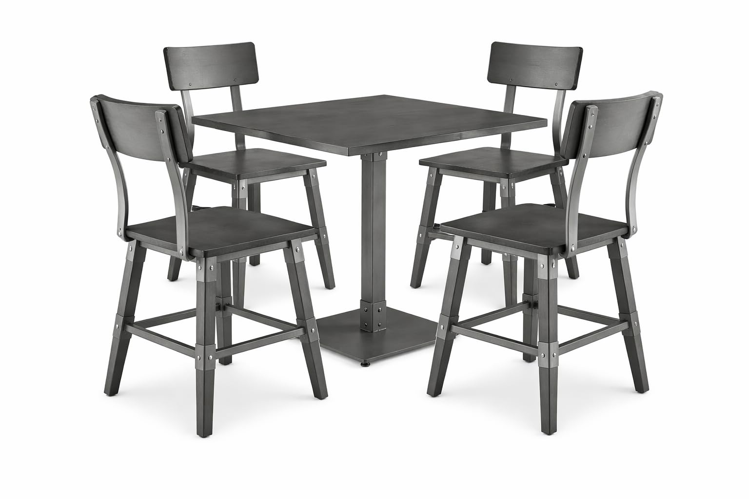 Glownary Industrial Square Dining Table Set, Slate Gray Solid Wood with Live Edge, 36 Inch, Standard Height with 4 Chairs