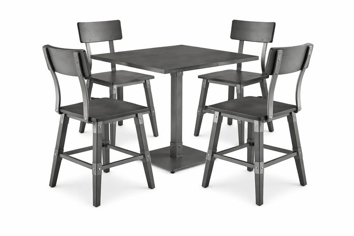 Glownary Industrial Square Dining Table Set, Slate Gray Solid Wood with Live Edge, 36 Inch, Standard Height with 4 Chairs
