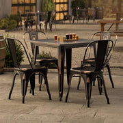 Glownary Outdoor Dining Set, Distressed Copper Steel Table with 4 Cafe Chairs, 31.5 x 31.5 Inch Square, Standard Height, Stackable, Indoor/Outdoor view 2