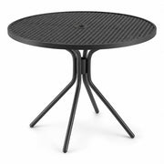 Glownary Harbor Round Outdoor Dining Table, Black Powder-Coated Steel, 36 Inch, Mesh Top, Standard Height, Modern Legs, 3-4 Seating Capacity