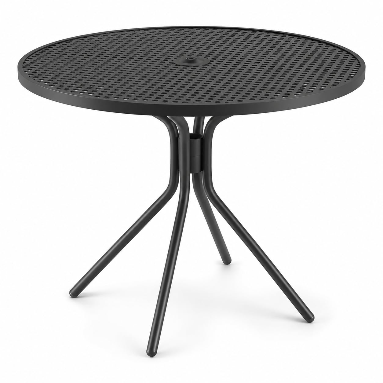 Glownary Harbor Round Outdoor Dining Table, Black Powder-Coated Steel, 36 Inch, Mesh Top, Standard Height, Modern Legs, 3-4 Seating Capacity