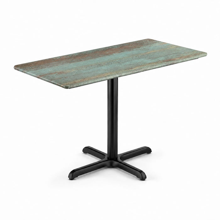 Glownary Excalibur Rectangular Dining Table, Canyon Brown Faux Metal, 28x48 Inch, Cross Base, Indoor Outdoor, Standard Height, 4-Person Seating