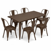 Glownary Alloy Outdoor Dining Set, Copper Steel Table with 6 Cafe Chairs, 63x31.5 Inch Rectangle, Stackable, Standard Height