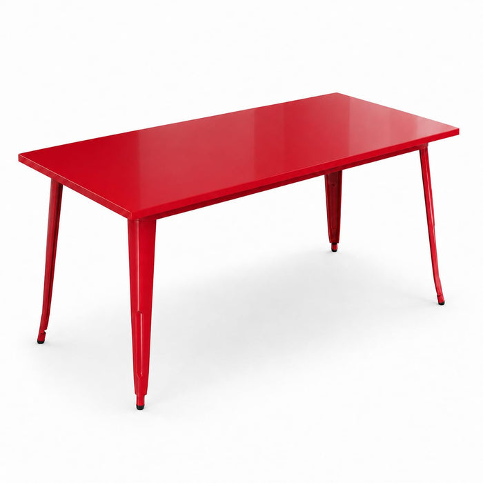 Glownary Outdoor Dining Table, Ruby Red Steel, 63 x 32 Inch, Standard Height, Rectangular, Powder-Coated, Indoor/Outdoor, 6 Seating Capacity, ADA Compliant