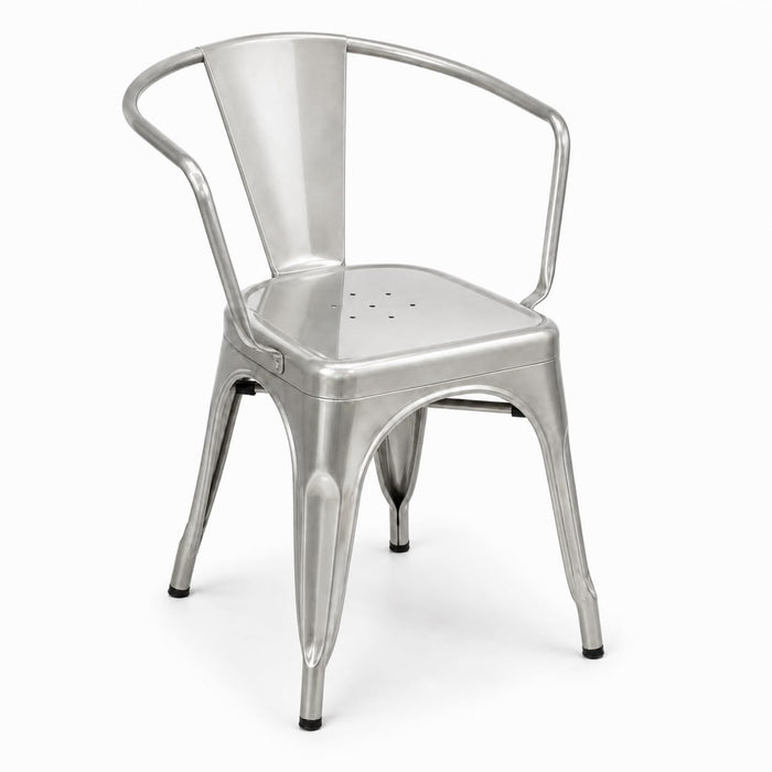 Glownary Alloy Silver Indoor Arm Chair, Steel Construction, Stackable Design, 400 lb Capacity, Fully Assembled