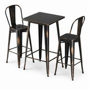 Glownary Alloy Square Bar Height Table Set with 2 Cafe Barstools, Distressed Copper Steel, 23.5x23.5 Inch, Indoor Outdoor Use