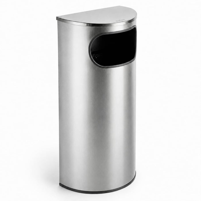Glownary Half Round Stainless Steel Trash Can, Silver, 9 Gallon Capacity, Side Opening, Indoor Use, 18x9x32 Inches