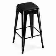 Glownary Alloy Backless Bar Stool, Onyx Black Steel with Vinyl Cushion, 30 Inch Height, Industrial Modern Style, Stackable, Indoor Use, 400 lb Capacity