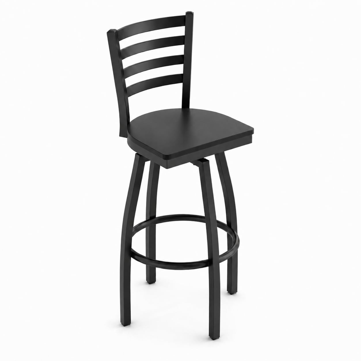Glownary Ladder Back Swivel Bar Stool, Black Steel Frame with Wood Seat, 30 Inch Height, Modern Style, 330 lb Capacity, Indoor Use
