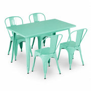 Glownary Alloy Outdoor Dining Set, Aquamarine, Steel, 47.5x29.5 Inch Table with 4 Cafe Chairs, Stackable, Standard Height, Rectangle, Indoor Outdoor Use