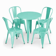 Glownary Alloy Round Outdoor Dining Set, Aquamarine Steel Table with 4 Cafe Chairs, 30 Inch, Stackable, Powder-Coated, Indoor/Outdoor Use