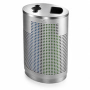 Glownary 32-Gallon Stainless Steel Dual Stream Trash Can, Silver with Blue and Green, Indoor Recycling Waste Bin, Oval Shape, 26.4x20.5x37.4 Inches