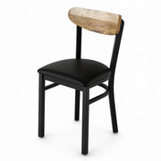 Glownary Boomerang Chair, Black Steel Frame, Black Vinyl Seat, Driftwood Back, Mid-Century Style, 32 x 16.25 x 16.5 Inches, Indoor Commercial Use