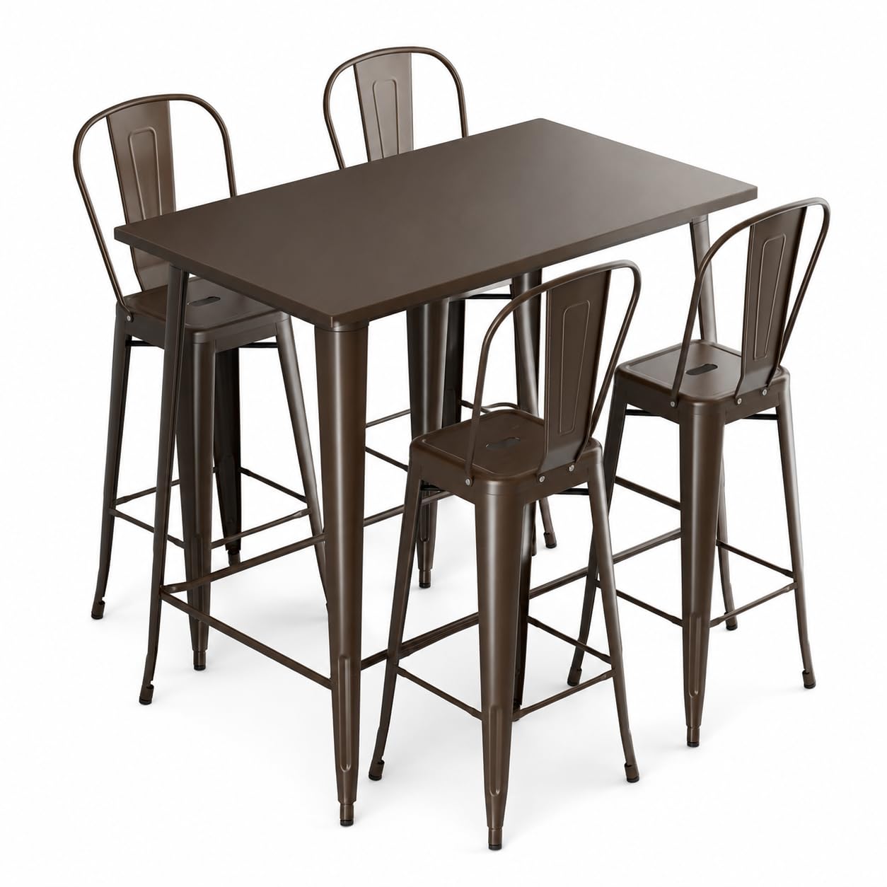 Glownary Alloy Rectangular Copper Bar Height Table Set with 4 Steel Barstools, 48x30 Inch, Indoor Outdoor, 42 Inch Height