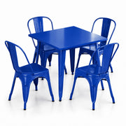 Glownary Outdoor Dining Set, Blue Quartz Steel Table with 4 Cafe Chairs, 35.5 x 35.5 Inch Square, Standard Height, Stackable, Indoor Outdoor Use