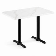 Glownary Rectangular Dining Table, White Faux Marble, MDF Core, 30x48 Inch, Standard Height, Cross Base, PVC Top, Indoor Commercial Use