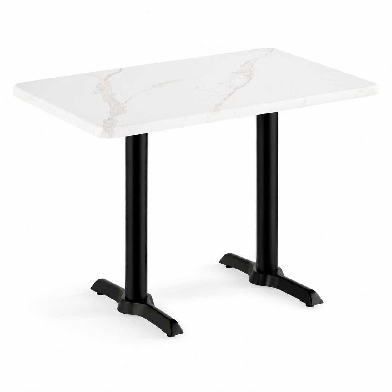 Glownary Rectangular Dining Table, White Faux Marble, MDF Core, 30x48 Inch, Standard Height, Cross Base, PVC Top, Indoor Commercial Use