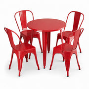 Glownary Alloy Round Outdoor Dining Set, Ruby Red Steel, 30 Inch Table with 4 Cafe Chairs, Standard Height, Stackable, Indoor Outdoor Use