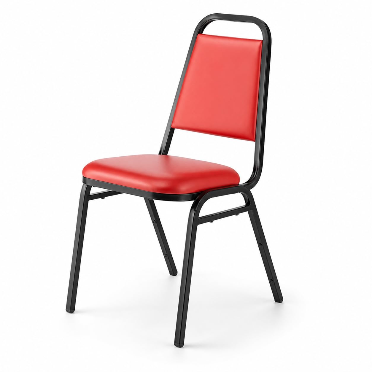Glownary Stackable Banquet Chair, Red Vinyl, 1 Inch Padded Seat, Black Metal Frame, 34 x 17.25 x 21.75 Inches, 250 lb Capacity, for Conference Room, Banquet Hall