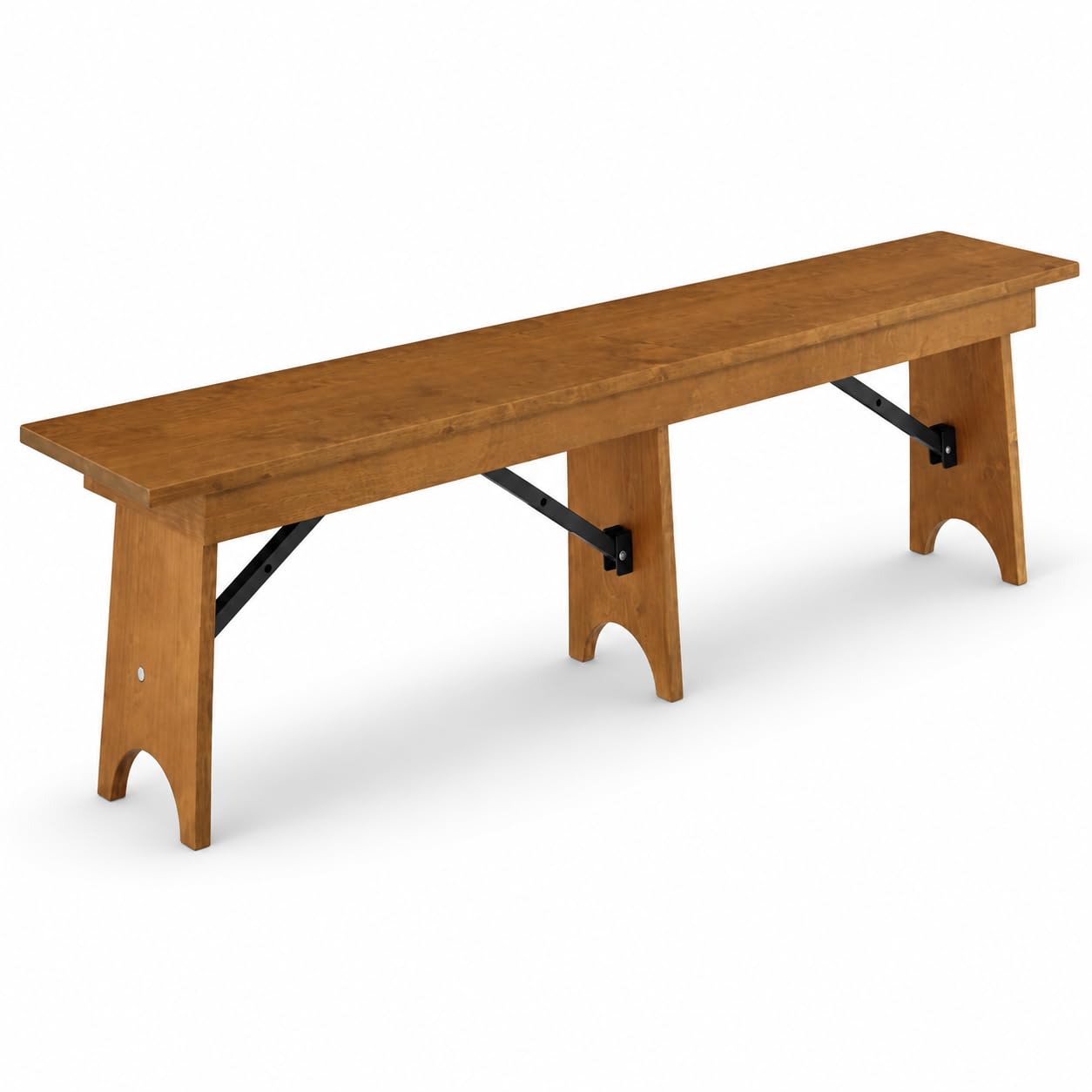 Glownary Vineyard Folding Wooden Bench, Barrel Brown, Pinewood, 72 x 12 x 18 Inches, Indoor, 750 lb Capacity, 3-Person Seating