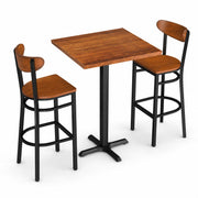 Glownary Square Bar Height Dining Set, Rustic Walnut Solid Wood Live Edge Table with Black Steel Base, 30 Inch, 2 Boomerang Chairs