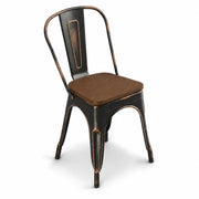 Glownary Alloy Indoor Cafe Chair, Distressed Copper with Walnut Wood Seat, Metal Frame, Stackable, Industrial Modern Style, 400 lb Capacity
