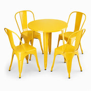 Glownary Alloy Round Outdoor Dining Set, Citrine Yellow Steel, 30 Inch Table with 4 Cafe Chairs, Stackable, Indoor Outdoor Use