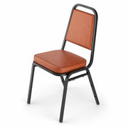 Glownary Brown Stackable Chair, Vinyl Padded Seat with 2 Inch Cushion, Metal Frame, 34 Inch Height, 250 lb Capacity, Indoor Breakroom Use