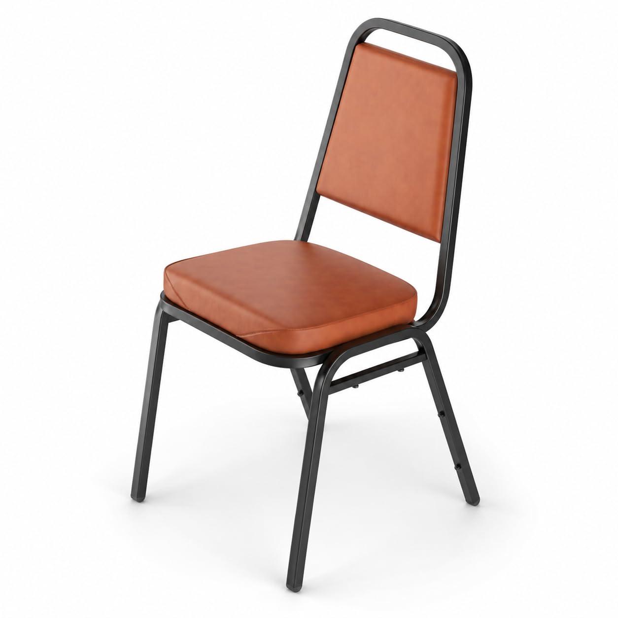 Glownary Brown Stackable Chair, Vinyl Padded Seat with 2 Inch Cushion, Metal Frame, 34 Inch Height, 250 lb Capacity, Indoor Breakroom Use