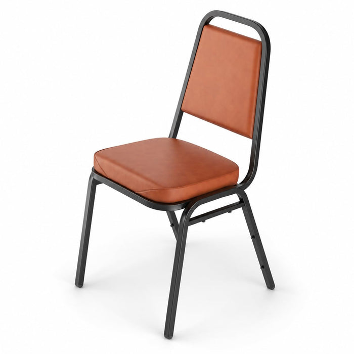 Glownary Brown Stackable Chair, Vinyl Padded Seat with 2 Inch Cushion, Metal Frame, 34 Inch Height, 250 lb Capacity, Indoor Breakroom Use