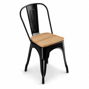 Glownary Indoor Cafe Chair, Onyx Black Steel Frame with Natural Wood Seat, 33.5 Inch Height, 400 lb Capacity, Stackable, Modern Industrial Style