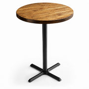 Glownary Round Bar Height Wood Butcher Block Table, 36 Inch Diameter, Vintage Finish, Cast Iron Base, Natural Multi-Wood