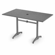 Glownary Rectangular Outdoor Dining Table, Gray Powder-Coated Aluminum, 32x60 Inch, with Umbrella Hole, 30 Inch Height