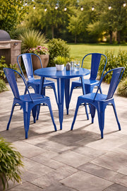 Glownary Alloy Round Outdoor Dining Set, Blue Steel Table with 4 Cafe Chairs, 30 Inch, Powder-Coated, Stackable, Indoor/Outdoor Use view 2