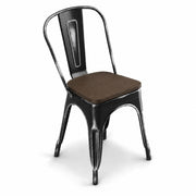 Glownary Alloy Distressed Onyx Black Indoor Cafe Chair with Walnut Wood Seat, Stackable, Steel Frame, 400 lb Capacity