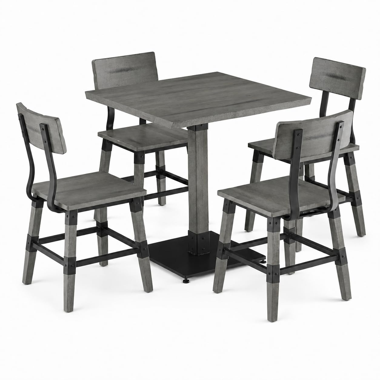Glownary Industrial Square Dining Table Set with 4 Chairs, Slate Gray Solid Wood Live Edge, 30x30 Inch Standard Height
