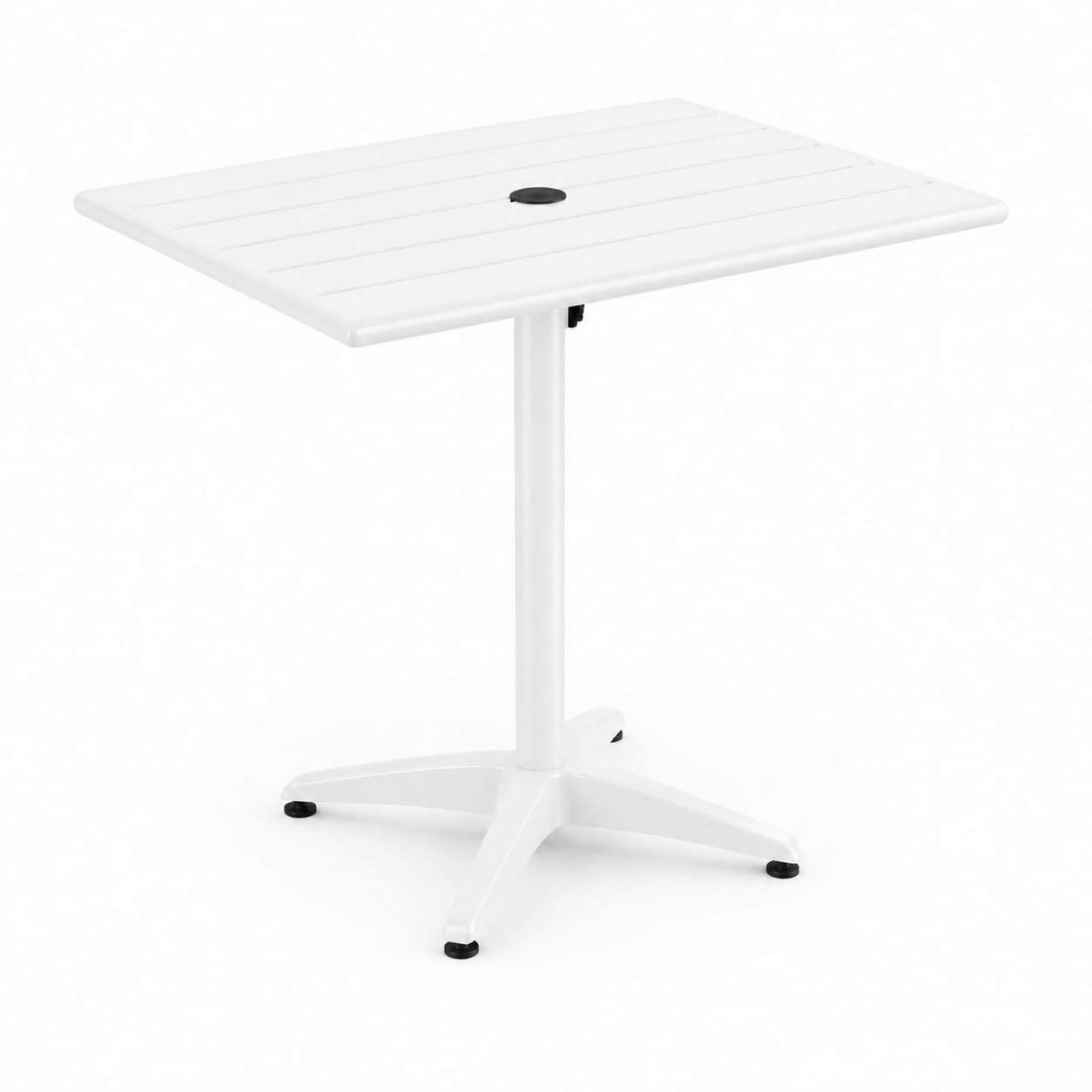 Glownary Outdoor Dining Table, White Powder-Coated Aluminum, 24x32 Inch, 30 Inch Height, Square with Umbrella Hole, Weather-Resistant, 2-Person Seating