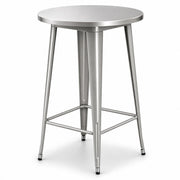 Glownary Round Bar Height Outdoor Table, Nickel Gray Steel, 30 Inch Diameter, 42 Inch Tall, Indoor Outdoor Use, 3-4 Seating Capacity
