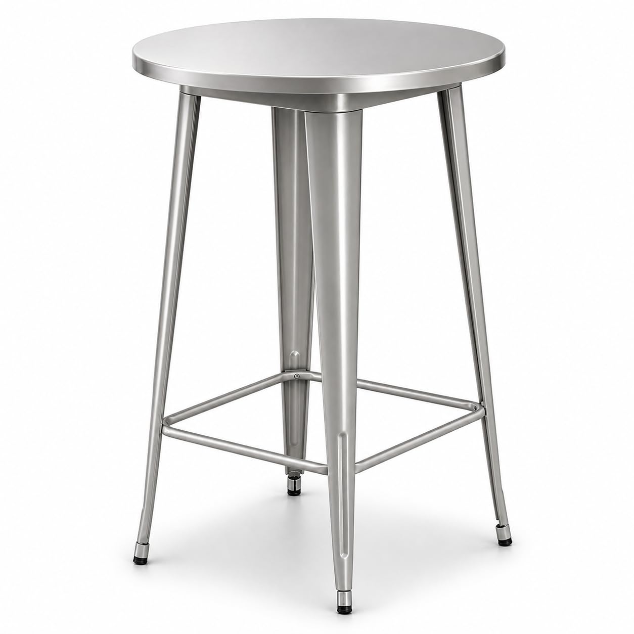Glownary Round Bar Height Outdoor Table, Nickel Gray Steel, 30 Inch Diameter, 42 Inch Tall, Indoor Outdoor Use, 3-4 Seating Capacity