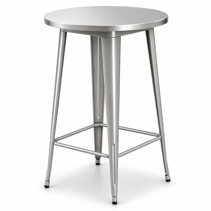 Glownary Round Bar Height Outdoor Table, Nickel Gray Steel, 30 Inch Diameter, 42 Inch Tall, Indoor Outdoor Use, 3-4 Seating Capacity