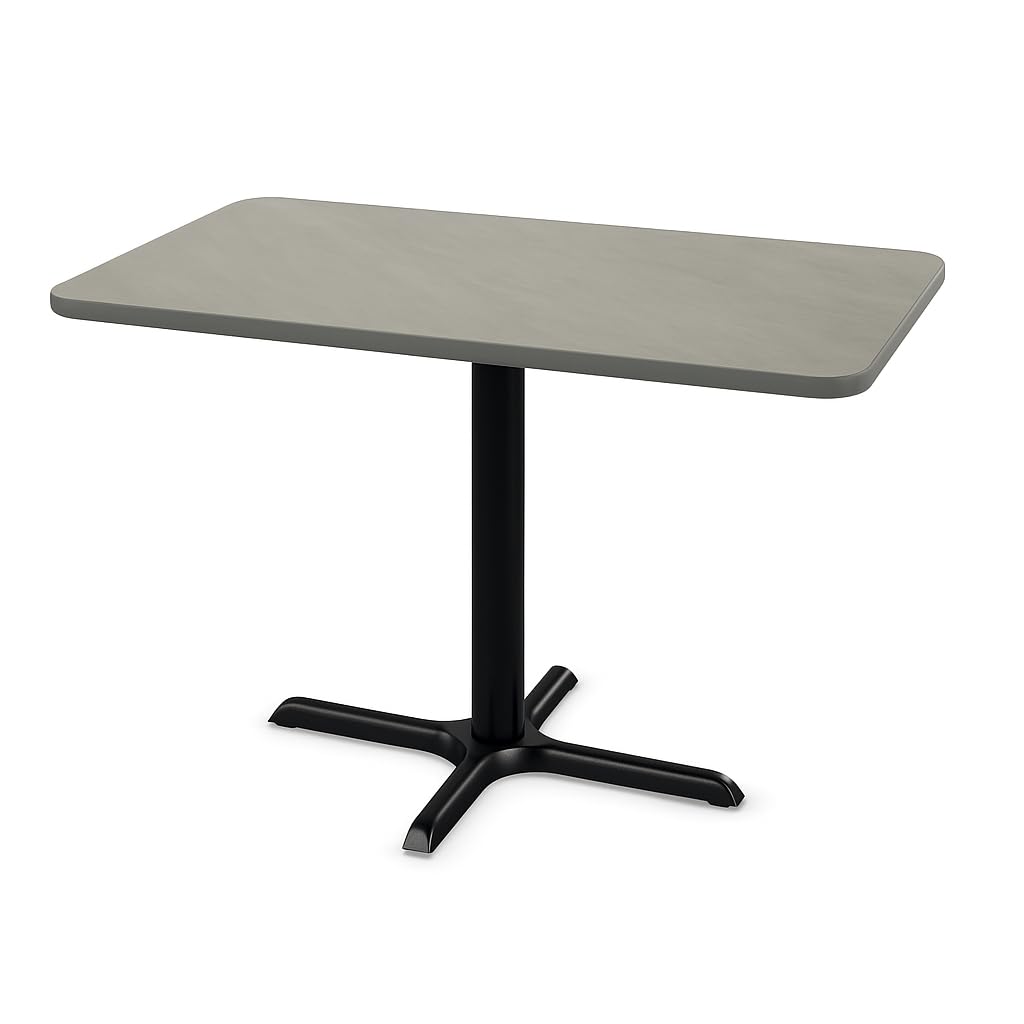 Glownary Reversible Rectangular Dining Table, Gray/White Laminate Top with Cast Iron Base, 24x42 Inch, Standard Height, Indoor Commercial