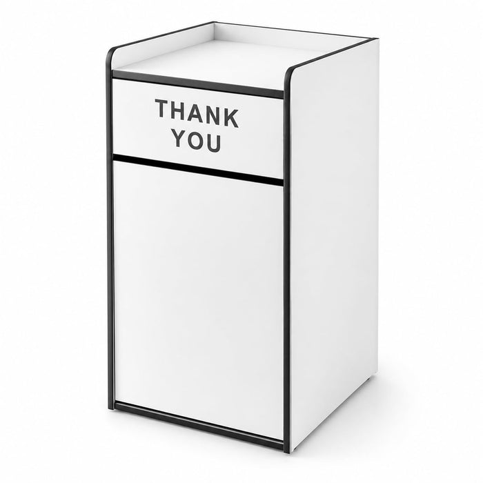 Glownary White Wood Waste Receptacle Enclosure, 35 Gallon, Square Cabinet with Thank You Door, Indoor Trash Can Cover, 23.4x23.8x44 Inches