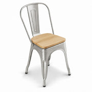 Glownary Alloy Silver Indoor Cafe Chair with Natural Wood Seat, Steel Frame, Stackable, 400 lb Capacity, 33.5 Inch Height