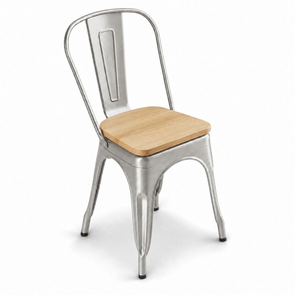 Glownary Alloy Silver Indoor Cafe Chair with Natural Wood Seat, Steel Frame, Stackable, 400 lb Capacity, 33.5 Inch Height