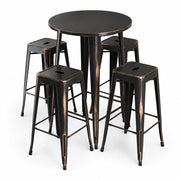 Glownary Alloy Round Bar Height Table Set with 4 Backless Barstools, Distressed Copper, Steel, 30 Inch, Indoor Outdoor, Stackable