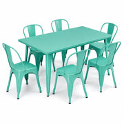 Glownary Outdoor Dining Set, Aquamarine Steel Table with 6 Cafe Chairs, 63 x 31.5 Inch Rectangle, Stackable, Powder Coated