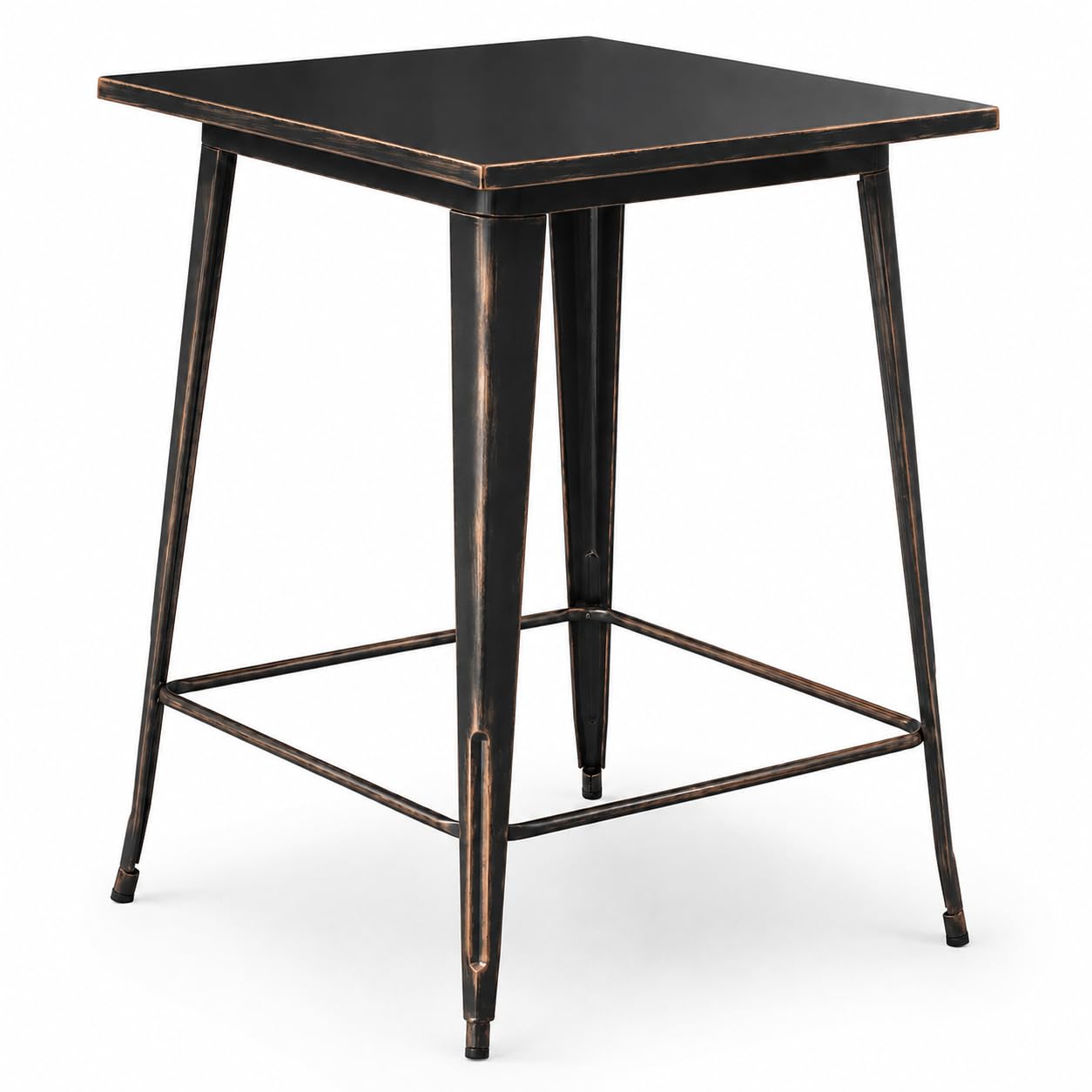 Glownary Alloy Bar Height Outdoor Table, Distressed Copper, Steel, 32 x 32 x 42 Inches, Powder-Coated, Square, Indoor/Outdoor