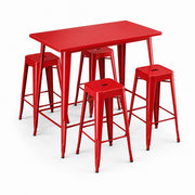 Glownary Alloy Bar Height Outdoor Table Set, Ruby Red Steel, 48x30 Inch Table with 4 Backless Barstools, Stackable, Indoor Outdoor Use