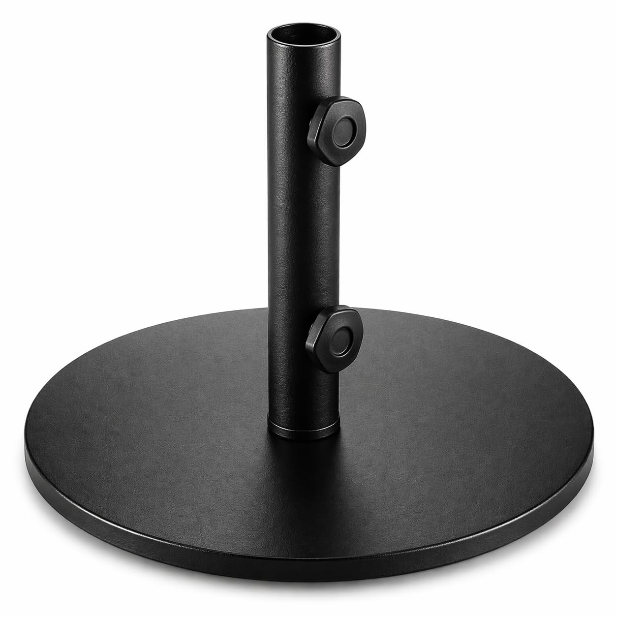 Glownary Black Round Steel Umbrella Base, 50 lb Weight Capacity, 21.625 Inch Diameter, 15 Inch Height, Removable Post for 1.5 Inch Poles
