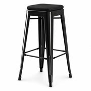Glownary Alloy Outdoor Backless Barstool, Onyx Black Steel with Magnetic Fabric Cushion, 30 Inch Bar Height, Industrial Modern Style, 400 lb Capacity